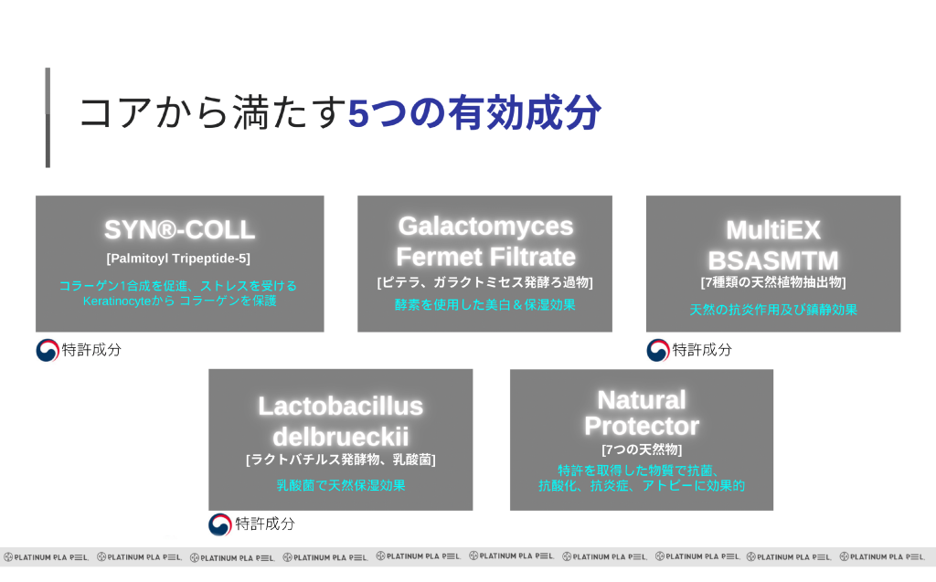 館山メンズピーリング プラピール 主要成分 プラチナ・PHA・LHAを支える他の5つの有効成分の説明